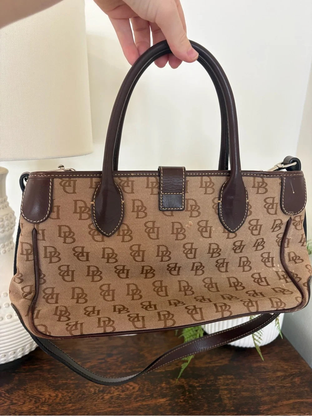 Dooney & Bourke Vintage Dark Brown Monogram Satchel Handbag